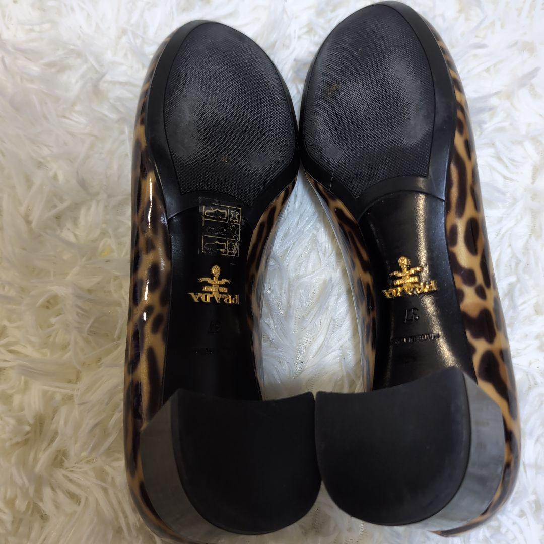 ☘*有様 美品 PRADA レオパード柄/ヒョウ柄 エナメル リボンパンプス 2