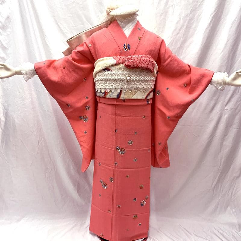 508aj26■ジュニア着物 十三参り 卒業式 縮緬 鞠 ピンク 推し色■