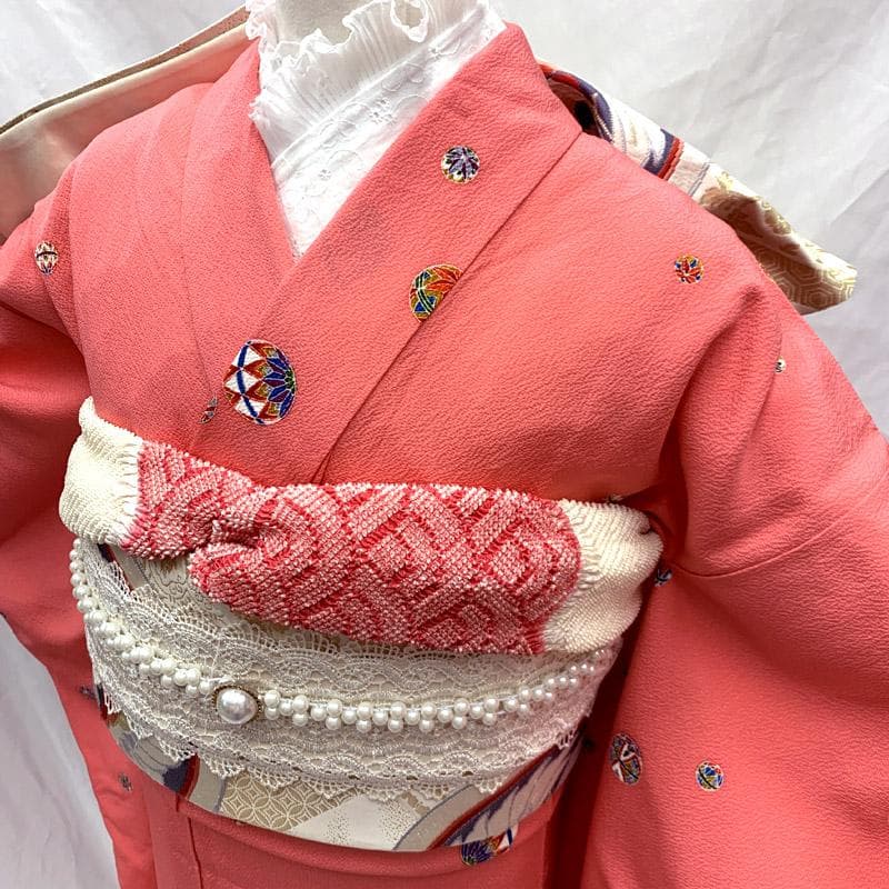 508aj26■ジュニア着物 十三参り 卒業式 縮緬 鞠 ピンク 推し色■