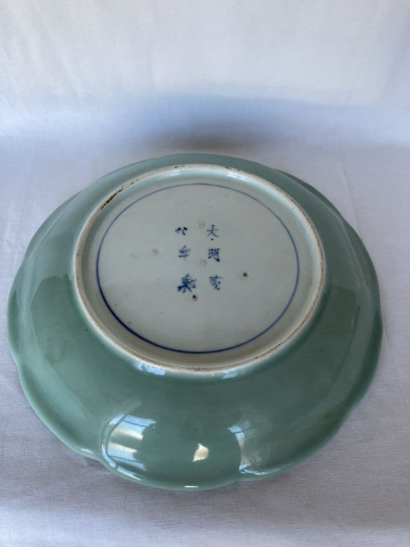 古伊万里青磁色絵染付皿