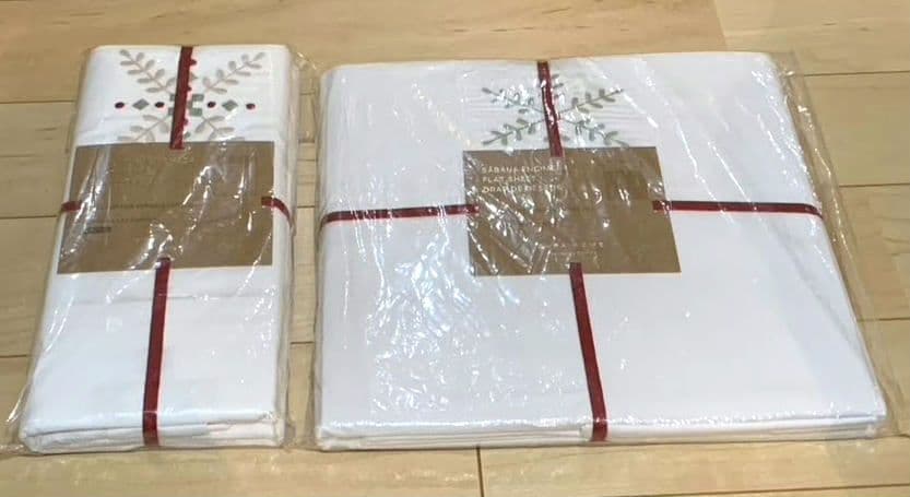 新品　ザラホーム　ホワイト　刺繍　フラットシーツ　枕カバー2枚入り　2点セット