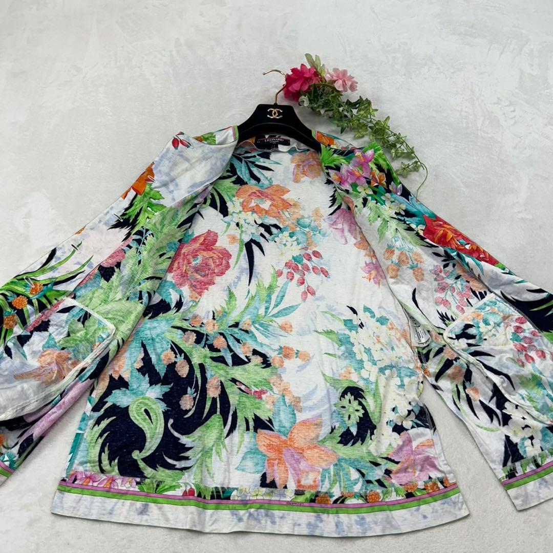 J10 美品 M レオナール 花柄 金ボタン 半袖 シャツ レディース
