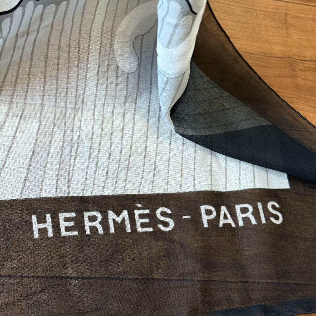 エルメス カレ ショール スカーフ ウェーブ柄 コットン ブラック 大判ストール