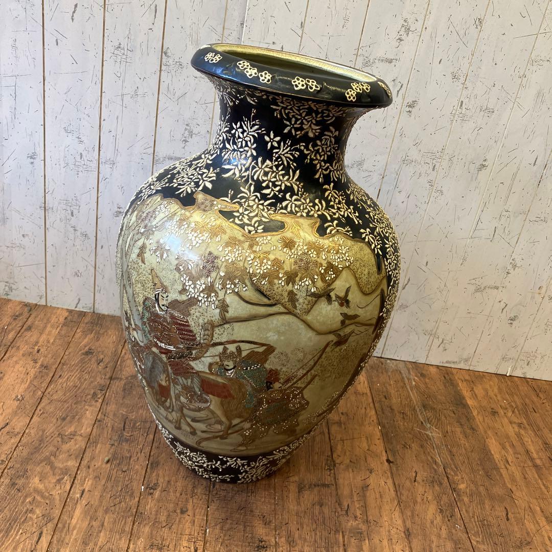 ヴィンテージ 綿竜軒 陶器 大型 飾り壺 豪華絢爛 武者絵図 花瓶 花器 骨董品