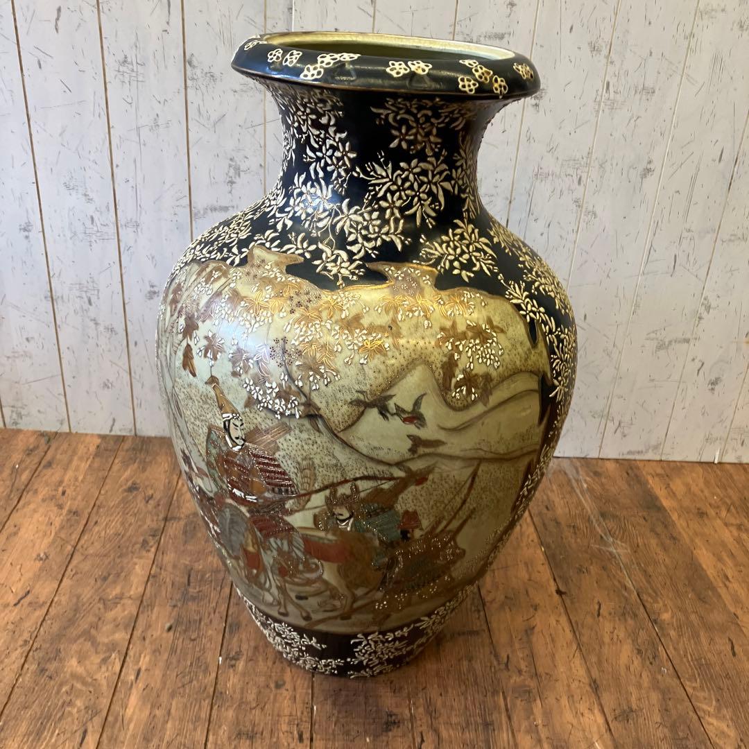 ヴィンテージ 綿竜軒 陶器 大型 飾り壺 豪華絢爛 武者絵図 花瓶 花器 骨董品