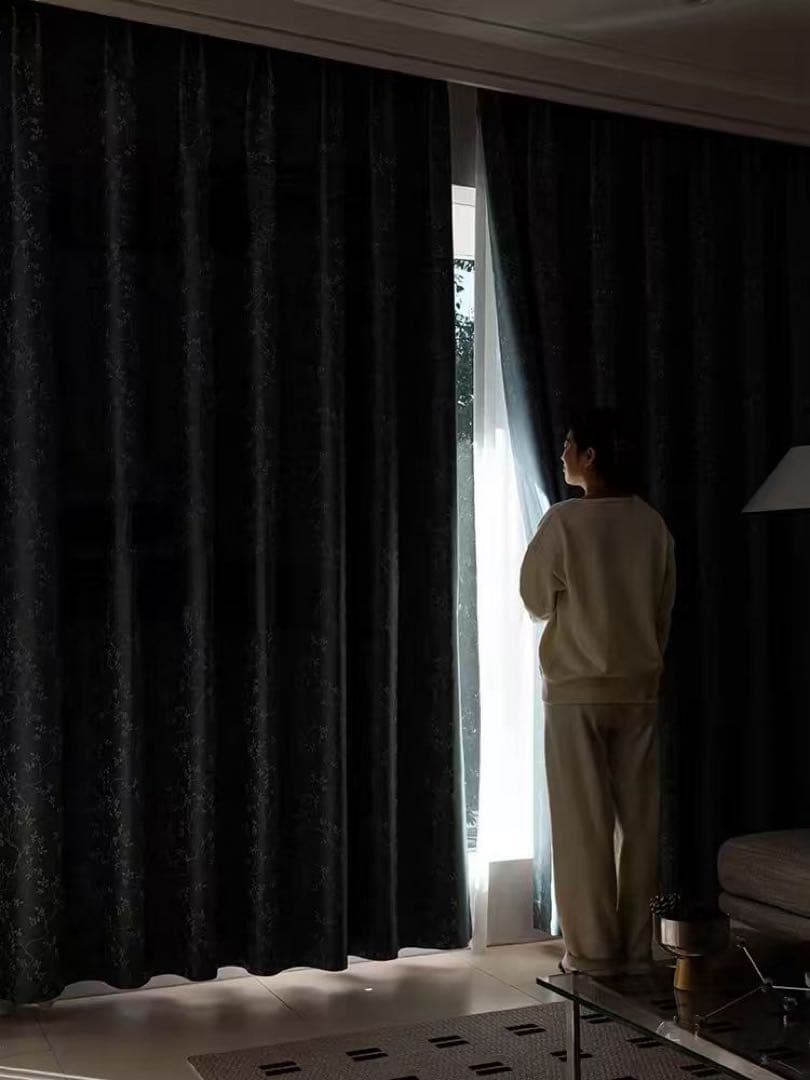 【99％遮光】藤蔓刺繍 ナノ完全遮光カーテン 2枚／100cm×178cm｜