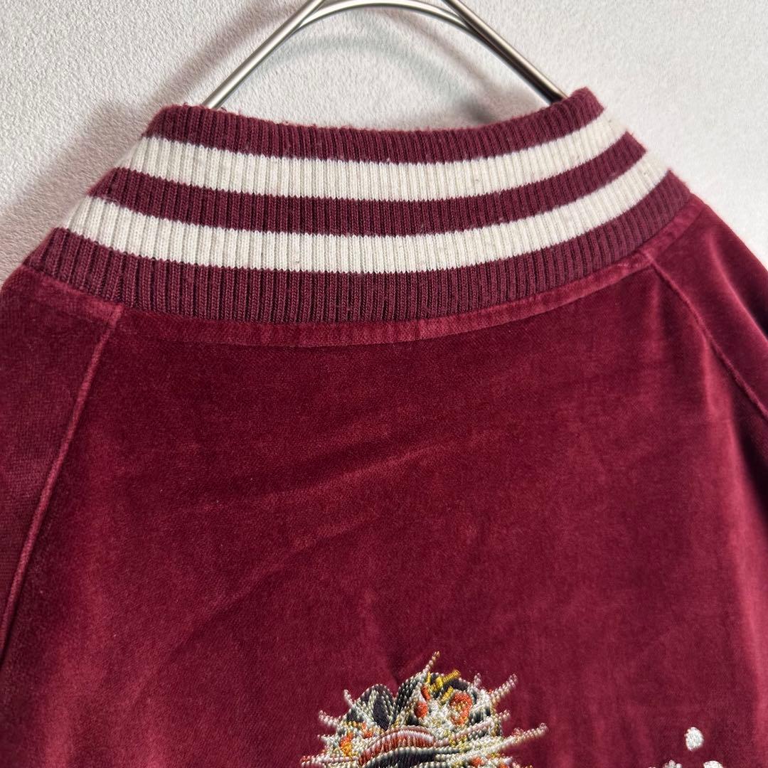 【希少デザイン】OBORO スカジャン　ベロア　別珍　舞妓　レッド　2XLサイズ