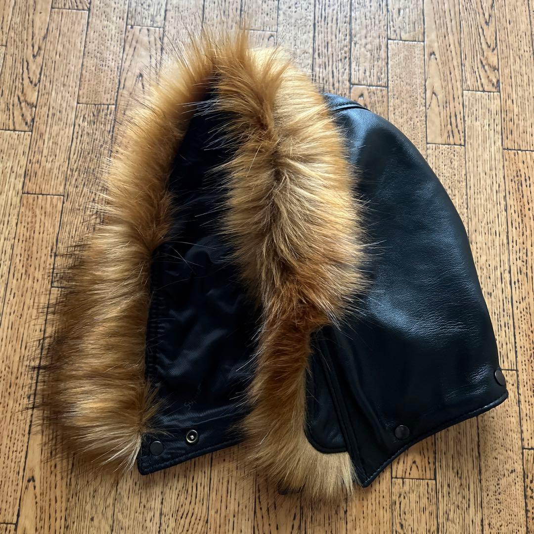 Supreme Schott フーディーレザーボンバージャケット 黒 L