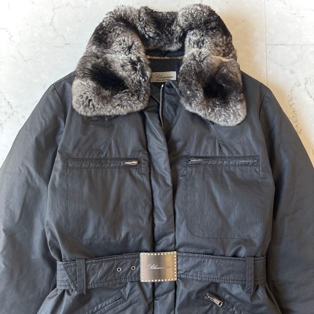 美品 ブルマリン ベルト付 コーティングコットン ショート ダウンジャケット