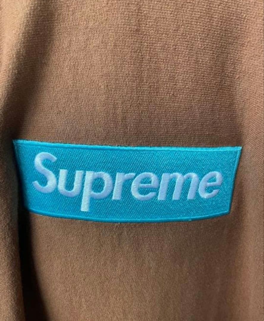 2017 シュプリームボックスロゴパーカー 茶 ティファニーブルー