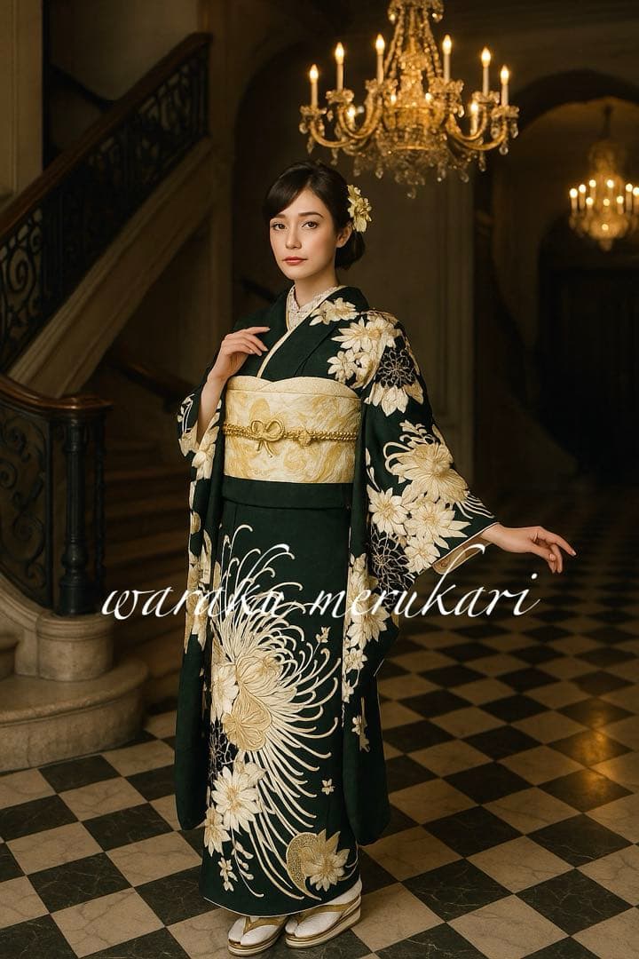 ♦︎ディープグリーン振袖♦︎金銀彩加工♦︎牡丹菊紋♦︎成人式♦︎フルセット♦︎フルオーダー