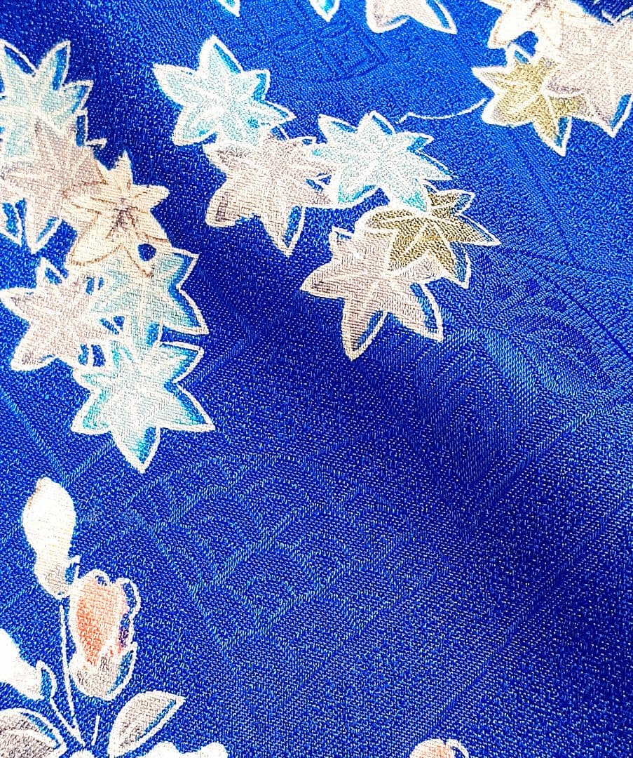 美品 七五三 7歳 着物 結び帯セット 青 12点フルセット★女の子 赤金の帯