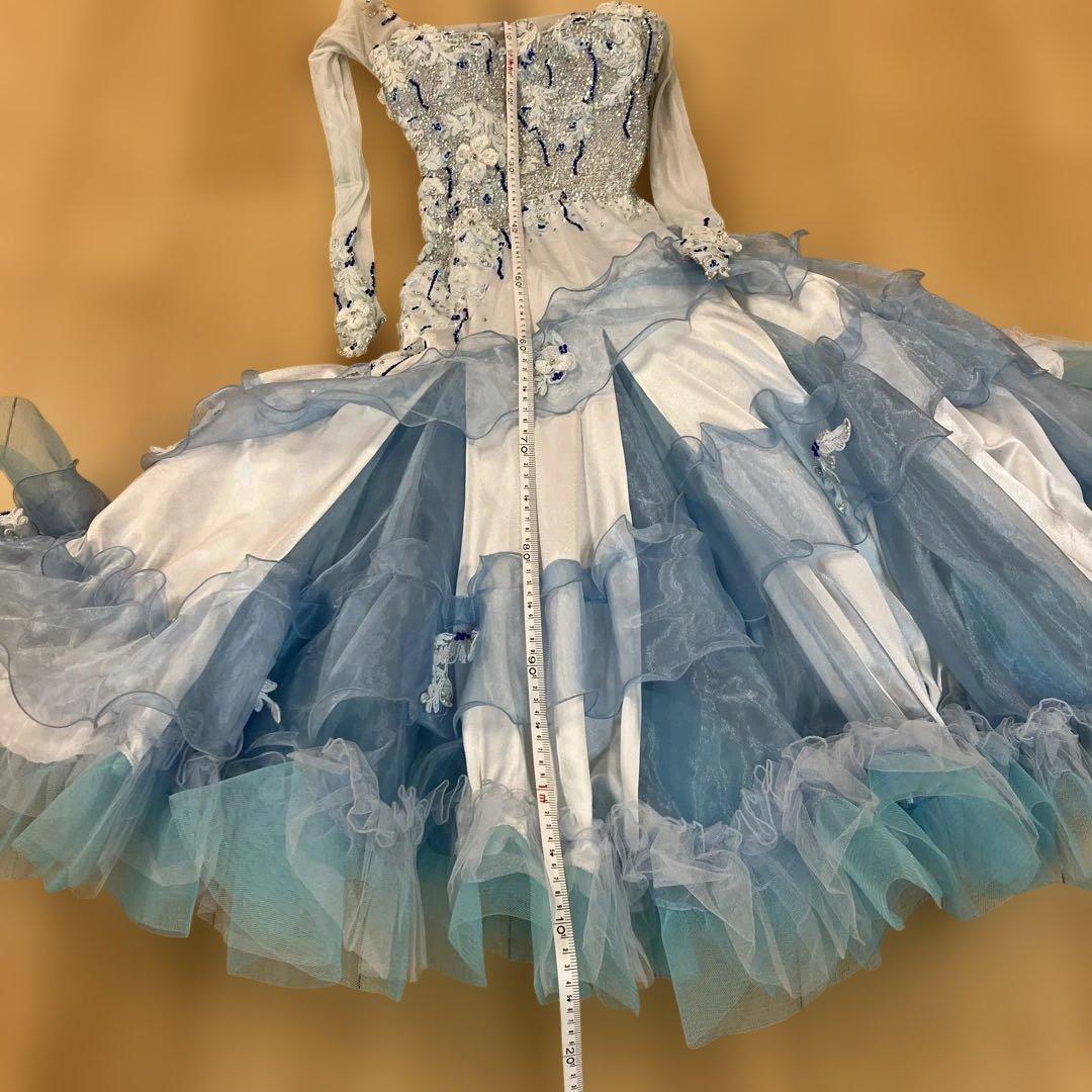 社交ダンス スタンダードドレス 水色 Sサイズ 着丈約114 サピエル