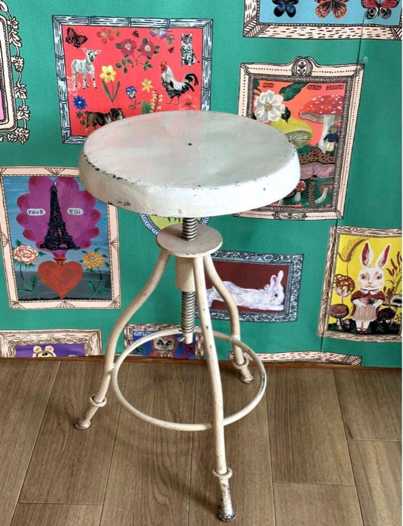 フランス製　昇降スチールチェア　アイアンスツール　インダストリアル　アンティーク