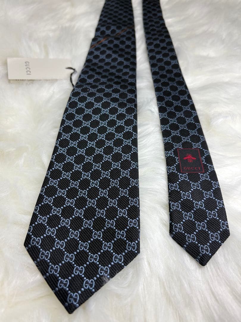 新品未使用】 GUCCI グッチ ネクタイ ブラック タグ GG シェリーライン