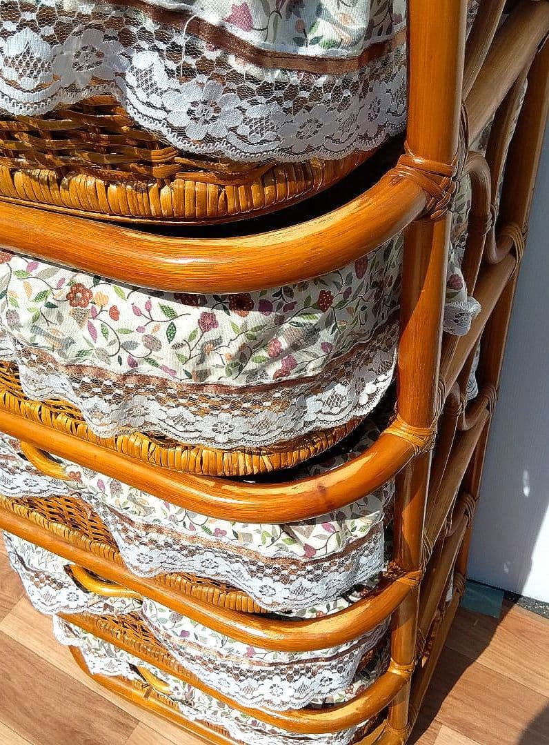 昭和レトロ 籐家具 ラタン チェスト 引き出し 5段 収納 キャスター付き