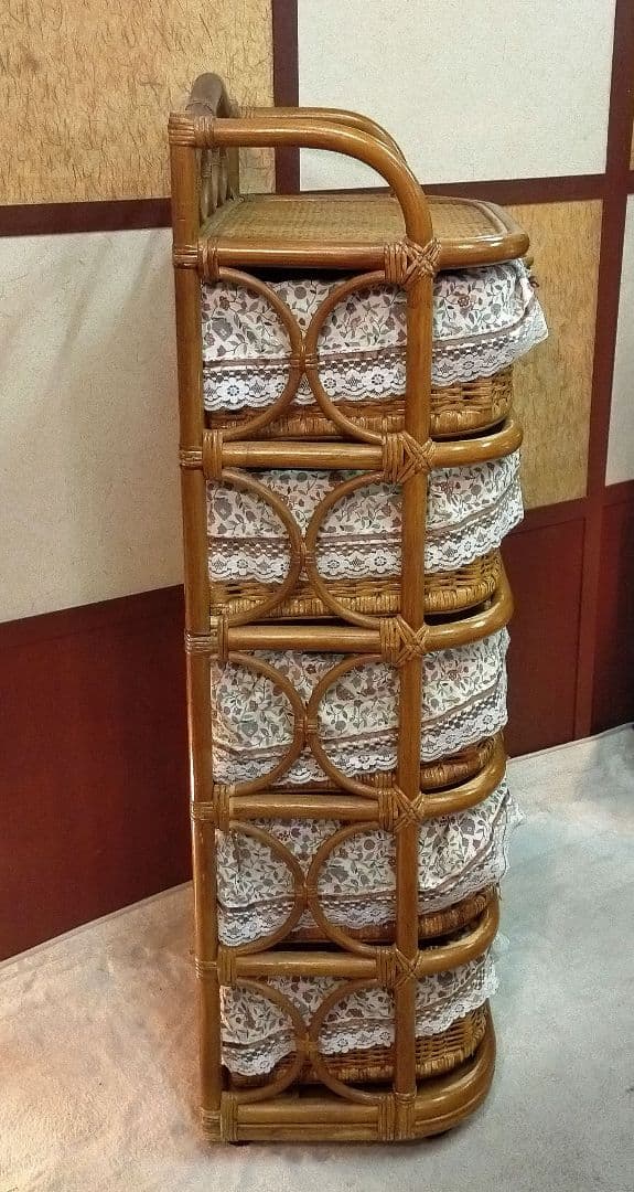 昭和レトロ 籐家具 ラタン チェスト 引き出し 5段 収納 キャスター付き