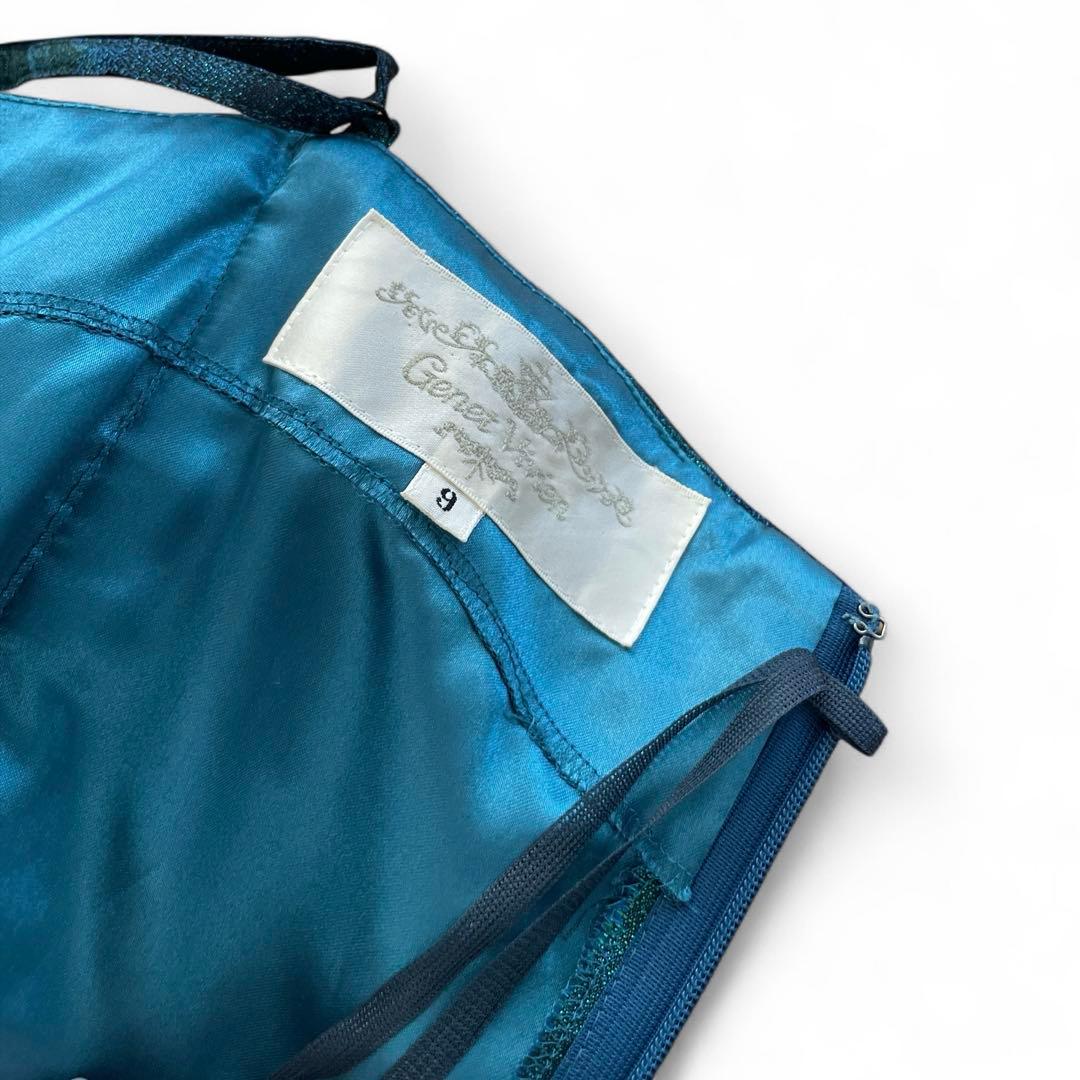 美品 ジュネビビアン パーティドレス　ローズ柄　ジャガード ブルー　グリーン M