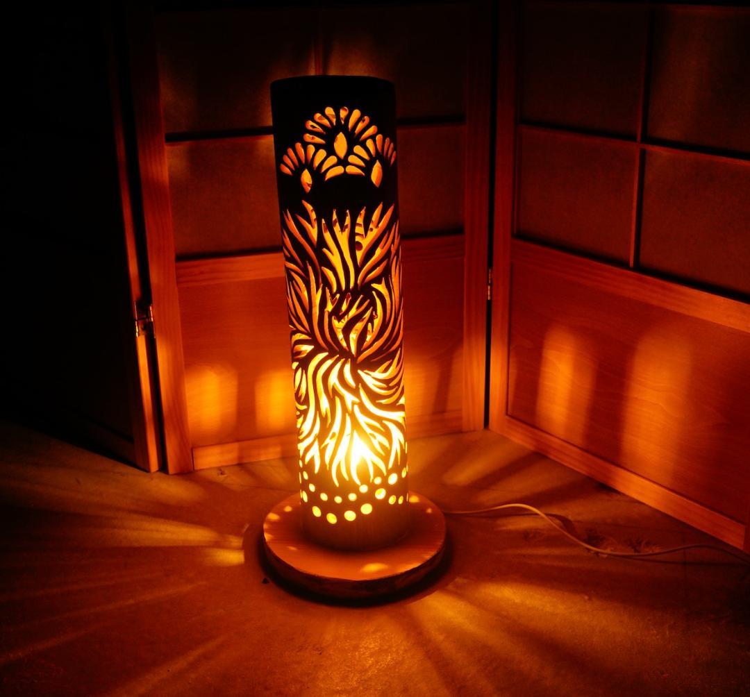 全面彫◆竹灯り・竹あかり・竹灯籠　 ～～ 癒しの灯り ★燃焼★～～