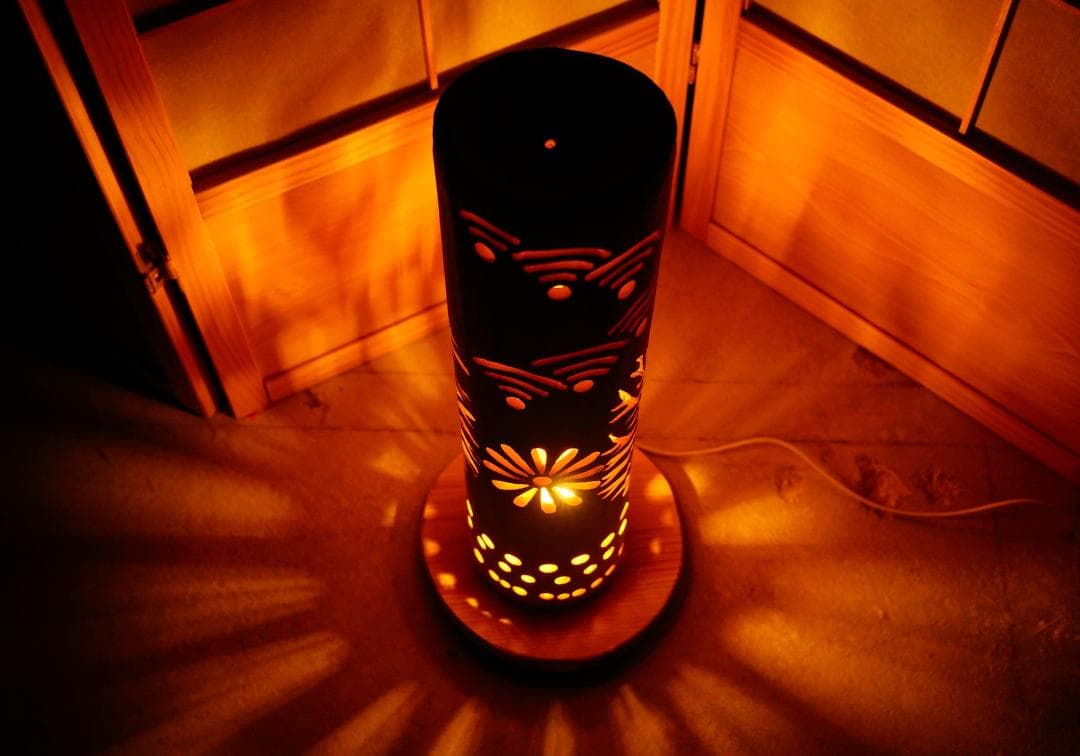 全面彫◆竹灯り・竹あかり・竹灯籠　 ～～ 癒しの灯り ★燃焼★～～