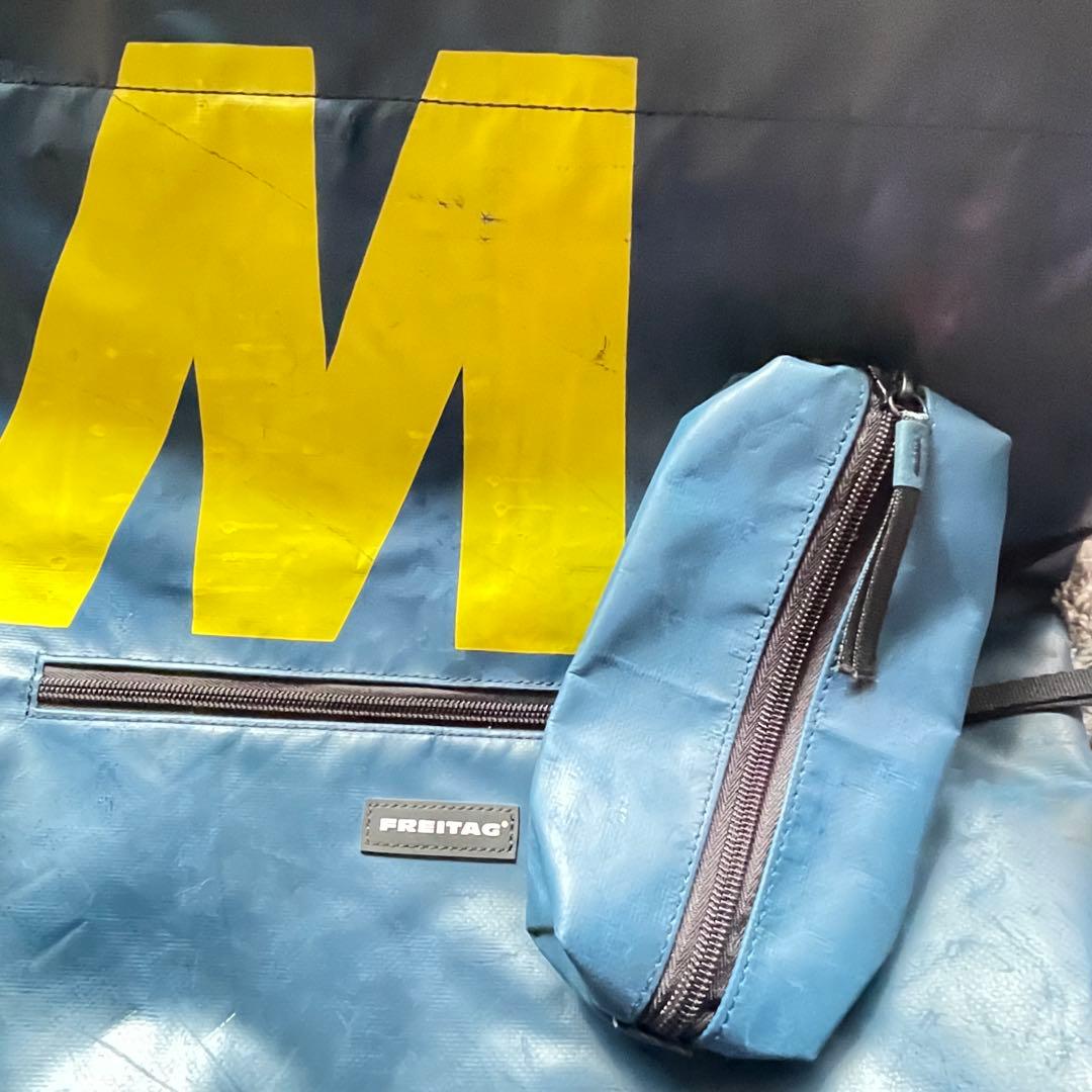 FREITAG トートバッグ 青 Mロゴ ポーチ付き