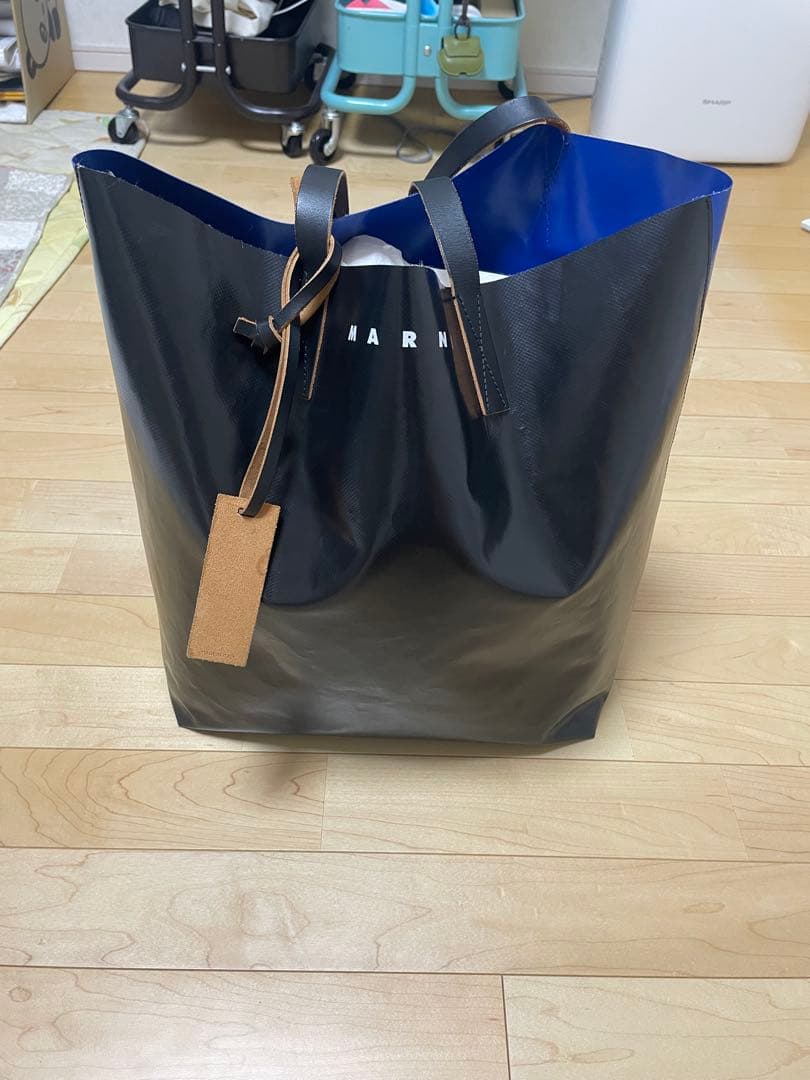 マルニ トライベッカ トートバッグ PVC ブラック×ブルー バイカラー 大容量