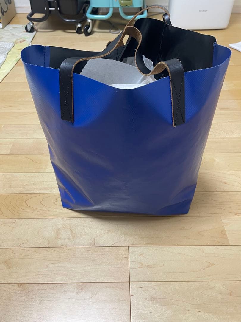 マルニ トライベッカ トートバッグ PVC ブラック×ブルー バイカラー 大容量