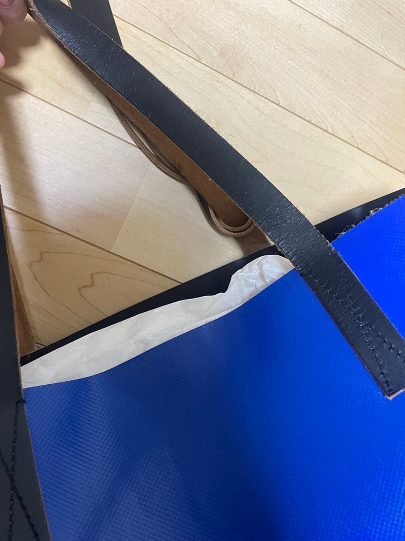 マルニ トライベッカ トートバッグ PVC ブラック×ブルー バイカラー 大容量