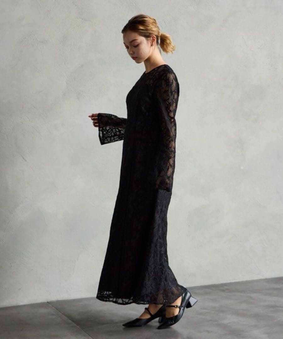 新品タグ付き ブラックレースロングドレス