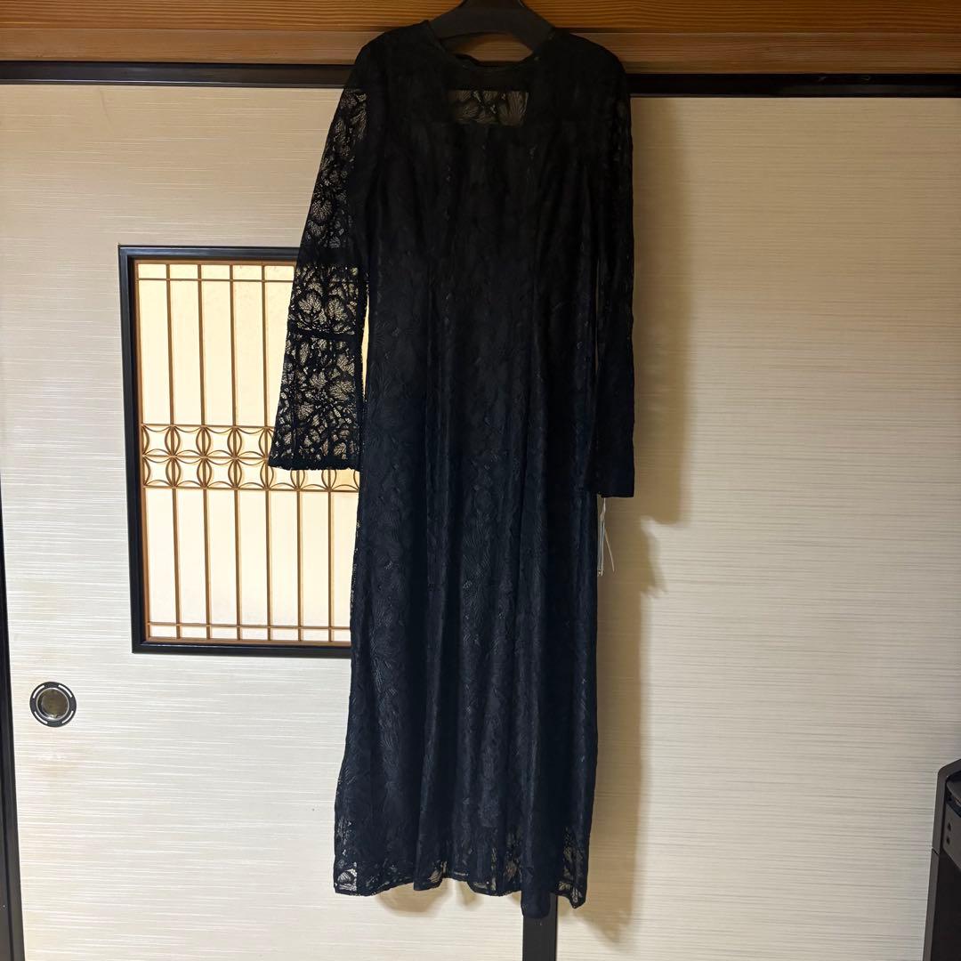 新品タグ付き ブラックレースロングドレス