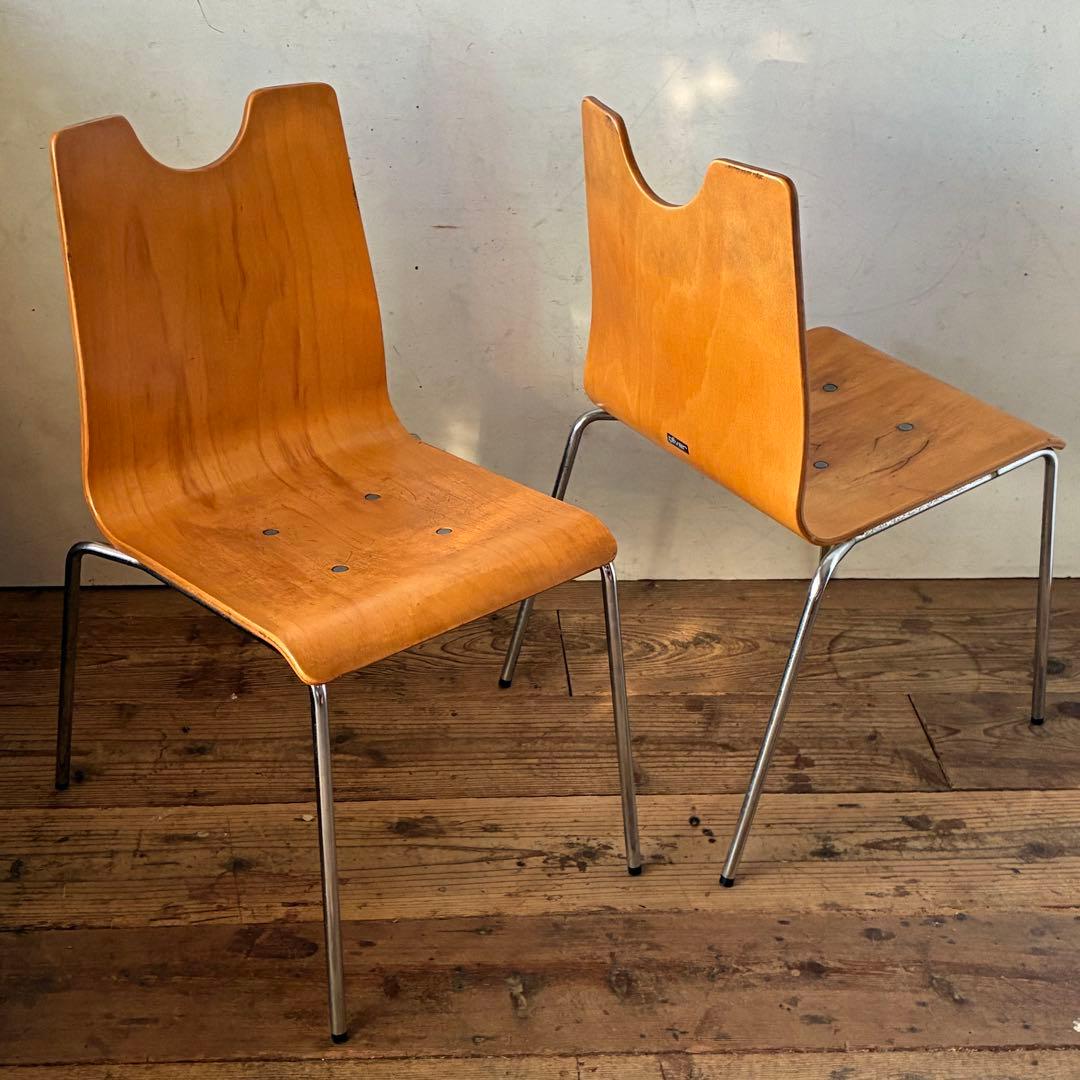 2脚セット ヴィンテージ プライウッド スタッキングチェア ②