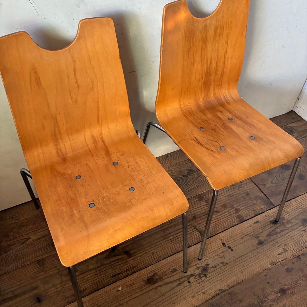 2脚セット ヴィンテージ プライウッド スタッキングチェア ②