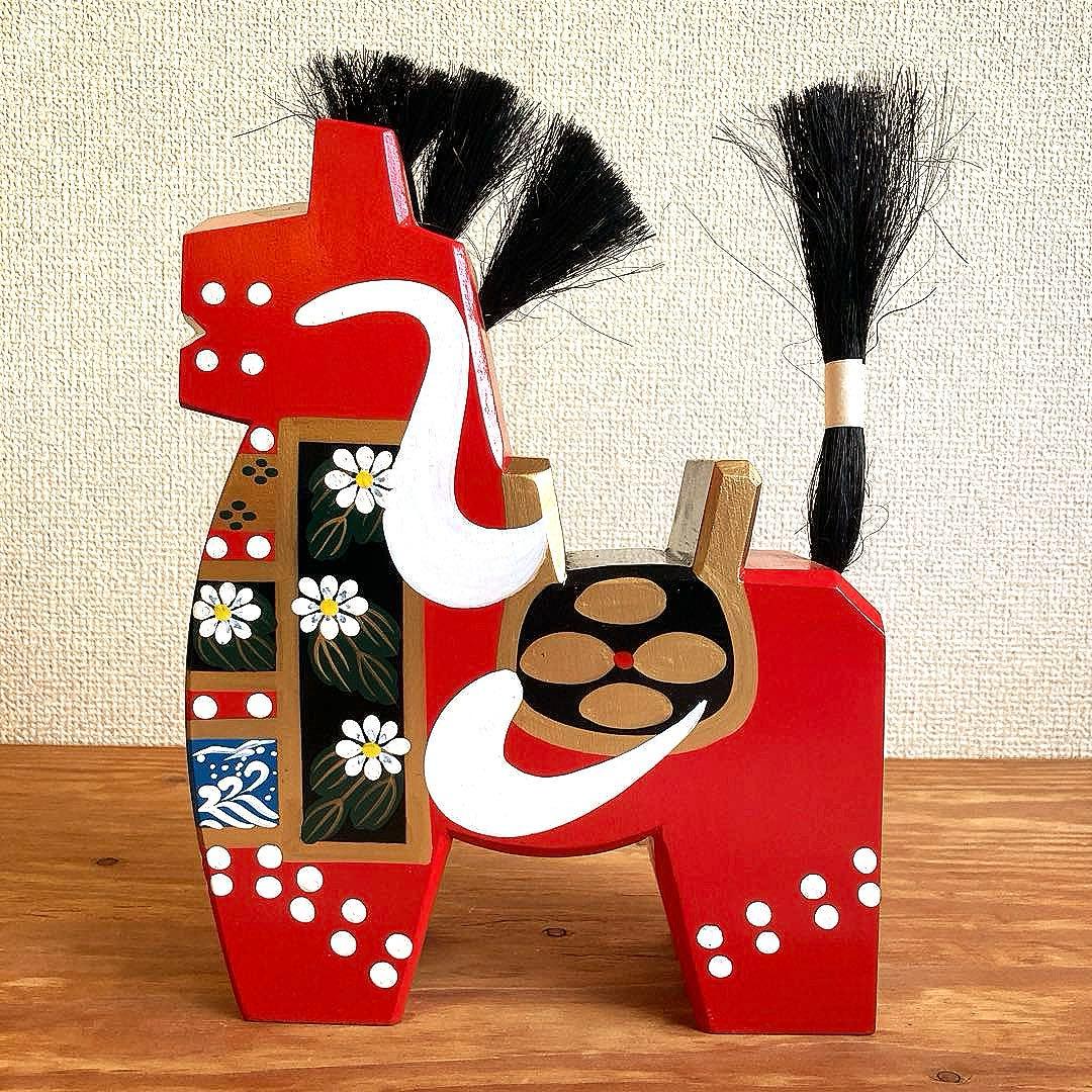 アンティーク八幡馬　約24cm　八戸郷土玩具　赤黒2体セット