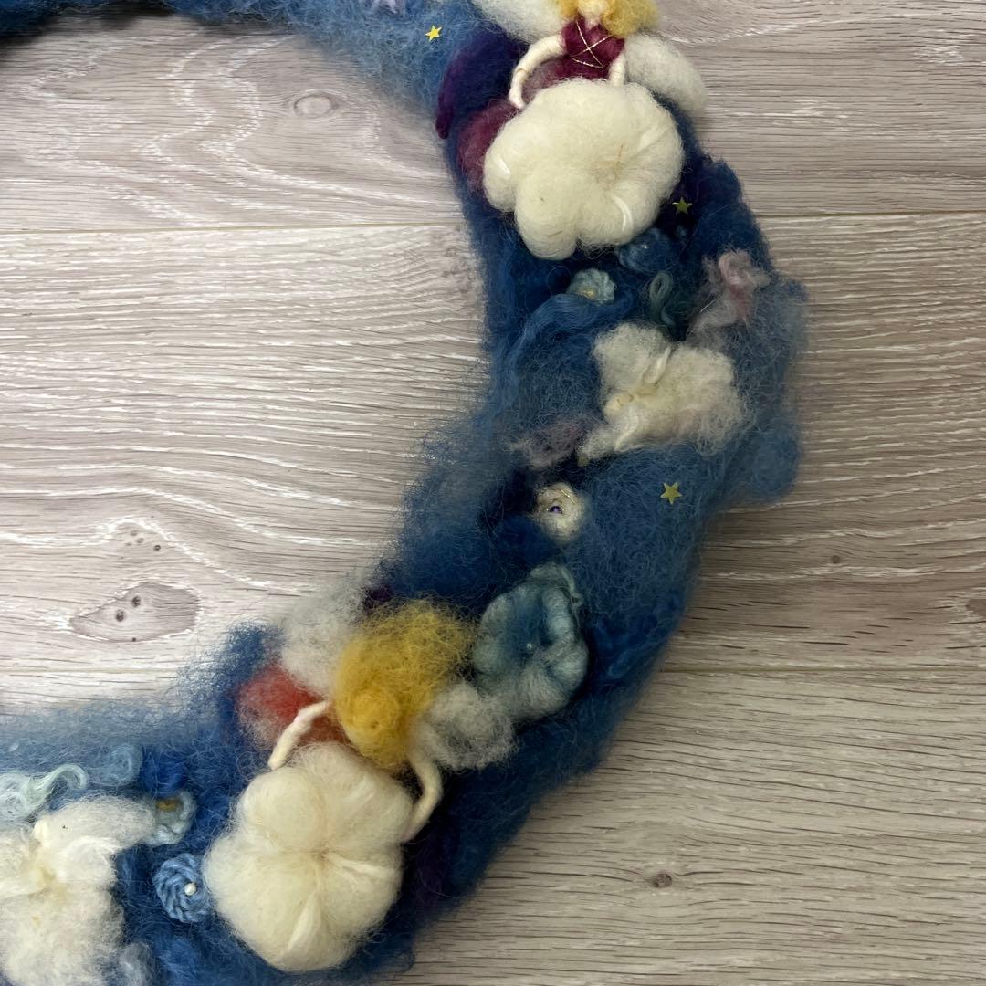 ハンドメイド　全て羊毛　天使とお花のリース　染〜製作まで