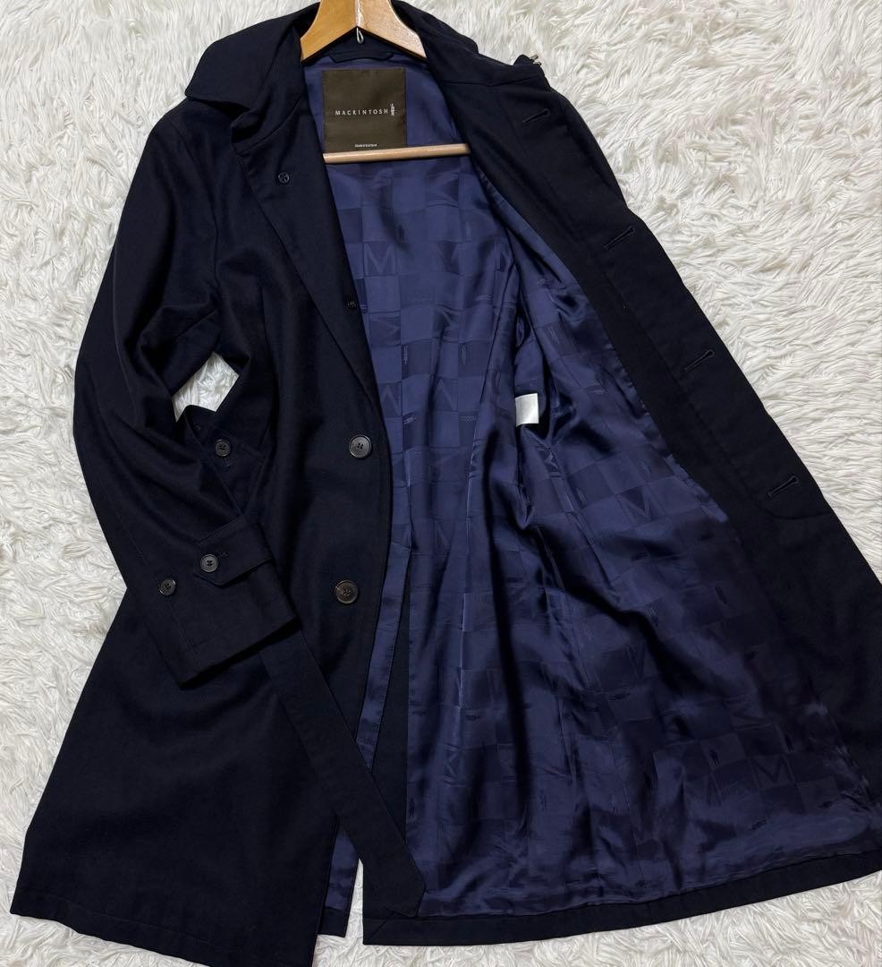 MACKINTOSH ウールステンカラーコート　べルト　裏地総柄　比翼ボタン