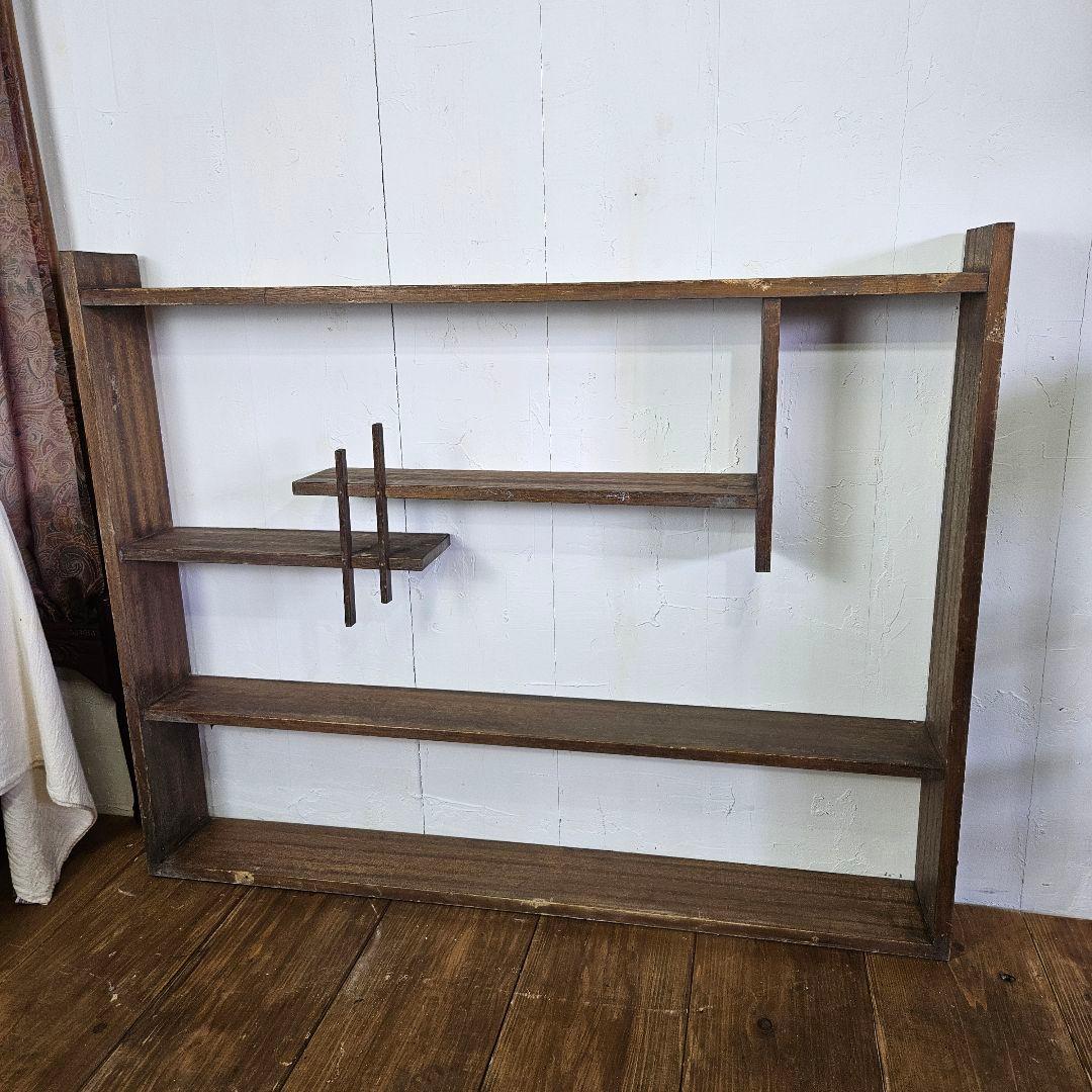 日本のアンティーク 古い木製のオープンラック ウォールシェルフ 飾り棚