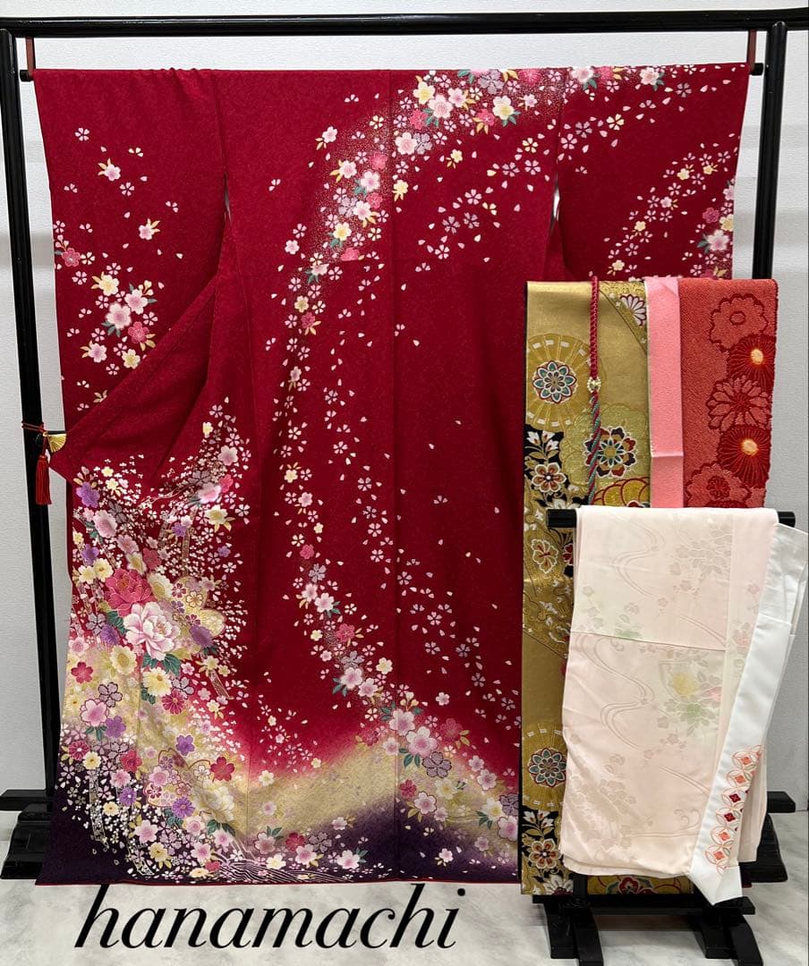 振り袖　フルセット　別誂長襦袢　成人式　赤　金彩加工　刺繍入り　銀通し　760