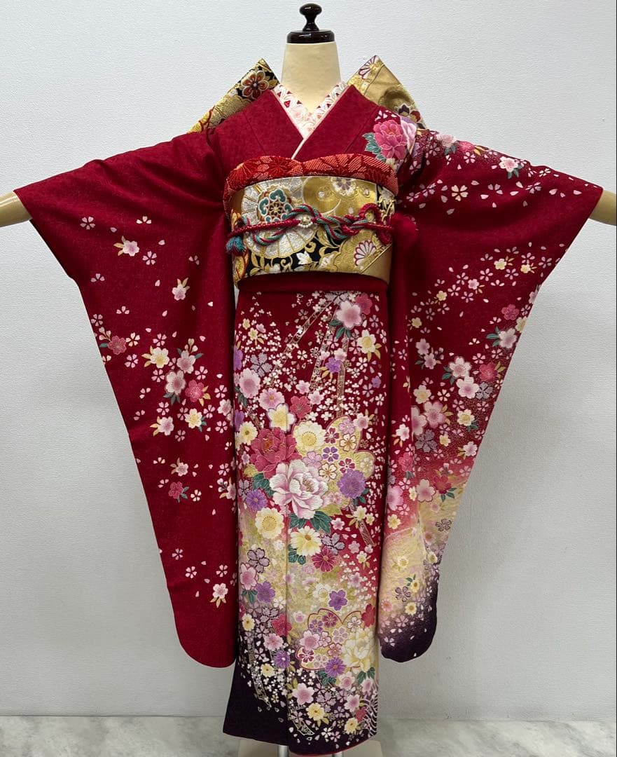 振り袖　フルセット　別誂長襦袢　成人式　赤　金彩加工　刺繍入り　銀通し　760