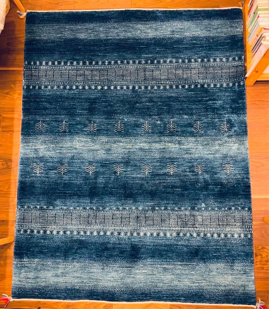 Boo Mr. ギャッベカーペット青系ストライプ模様