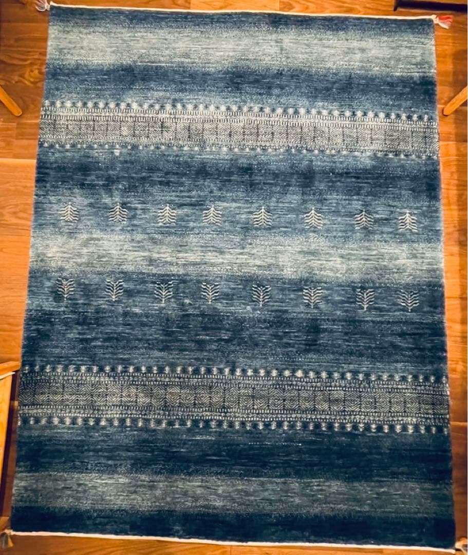 Boo Mr. ギャッベカーペット青系ストライプ模様