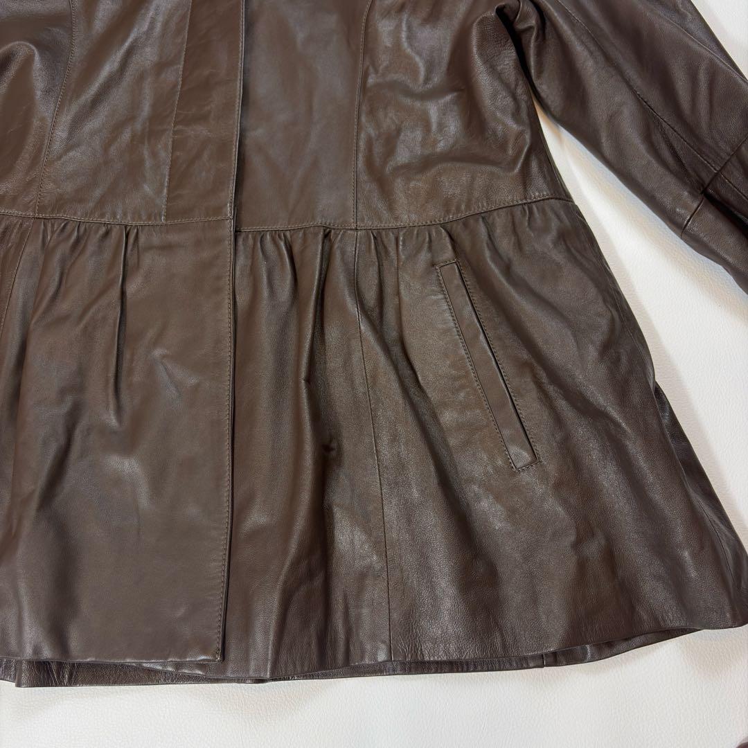 バルマン 羊革 2way レザーコート 毛皮 フォックス ラム フードファー L