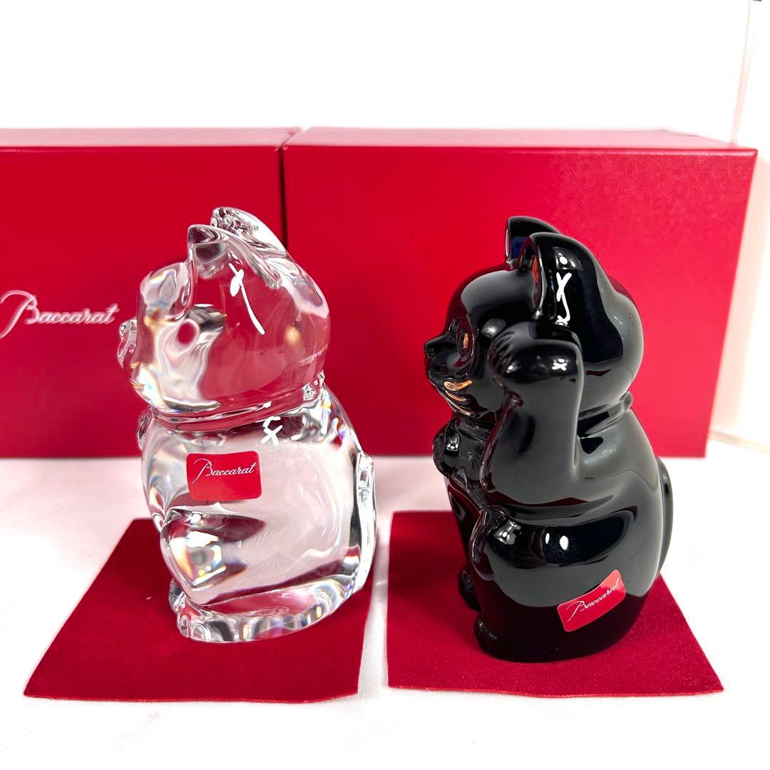 【箱付き】Baccarat バカラ 招き猫 クリア ブルー ペア Sサイズ