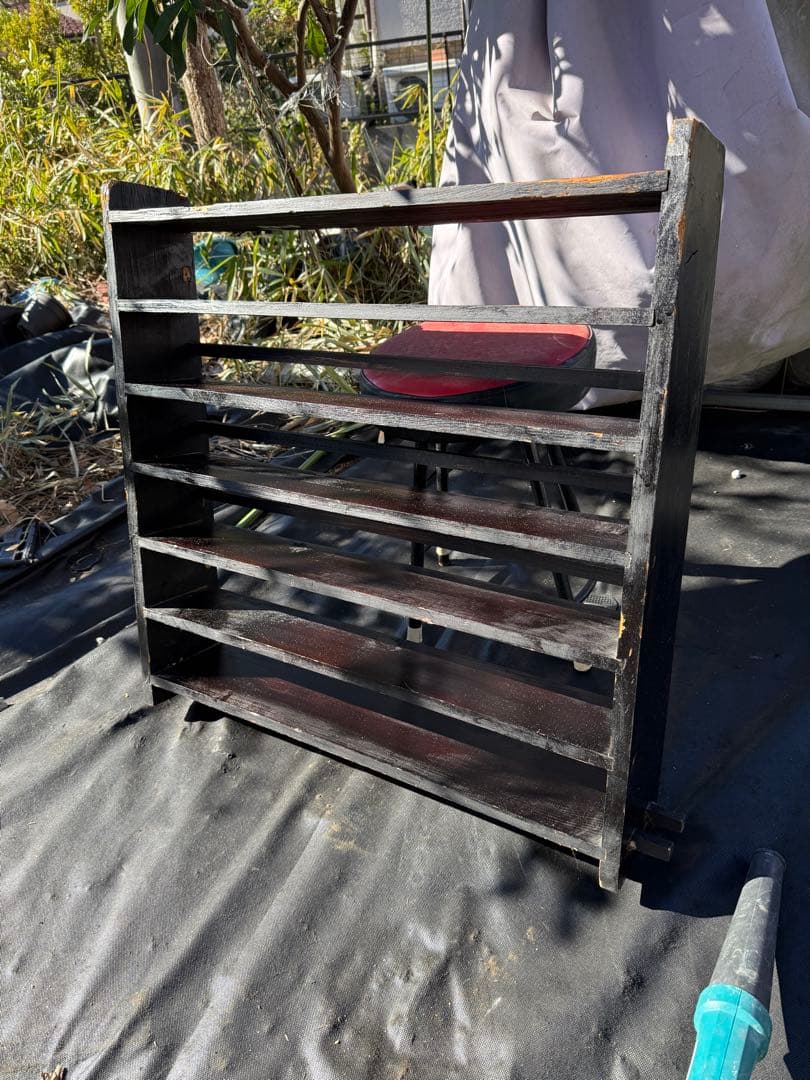 昭和レトロ 古道具 木製7段飾り棚 黒塗り オープンラック 欠品あり