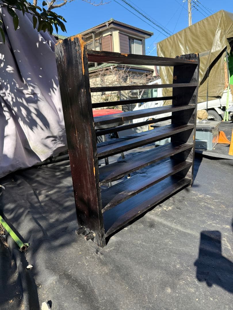 昭和レトロ 古道具 木製7段飾り棚 黒塗り オープンラック 欠品あり