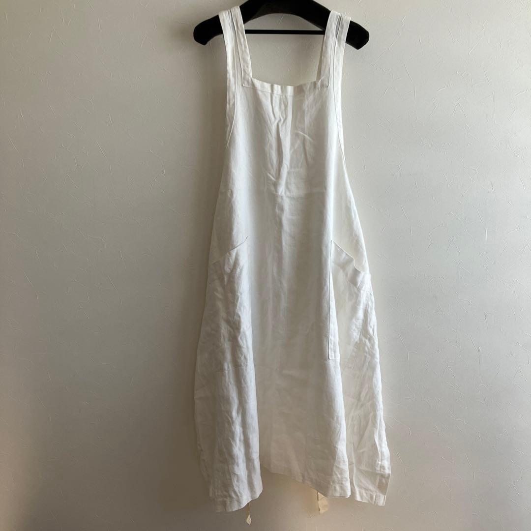 ツムグ　リネン100% エプロン ウエストリボン付き