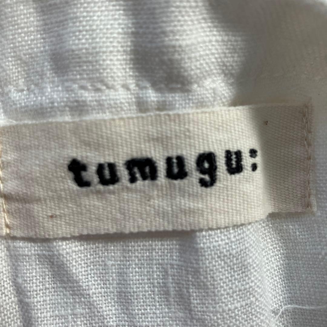 ツムグ　リネン100% エプロン ウエストリボン付き