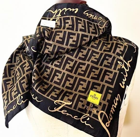 FENDI フェンディダブルズッカ柄ストライプ＆ズッカ柄織りシルク混ミニスカーフ