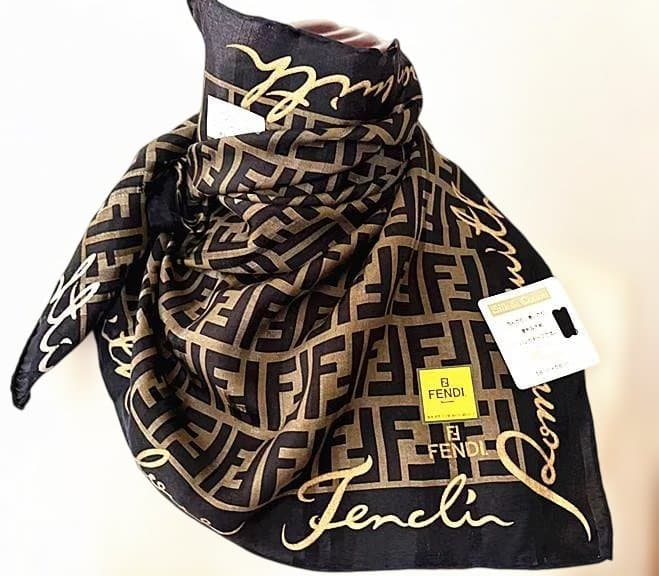 FENDI フェンディダブルズッカ柄ストライプ＆ズッカ柄織りシルク混ミニスカーフ