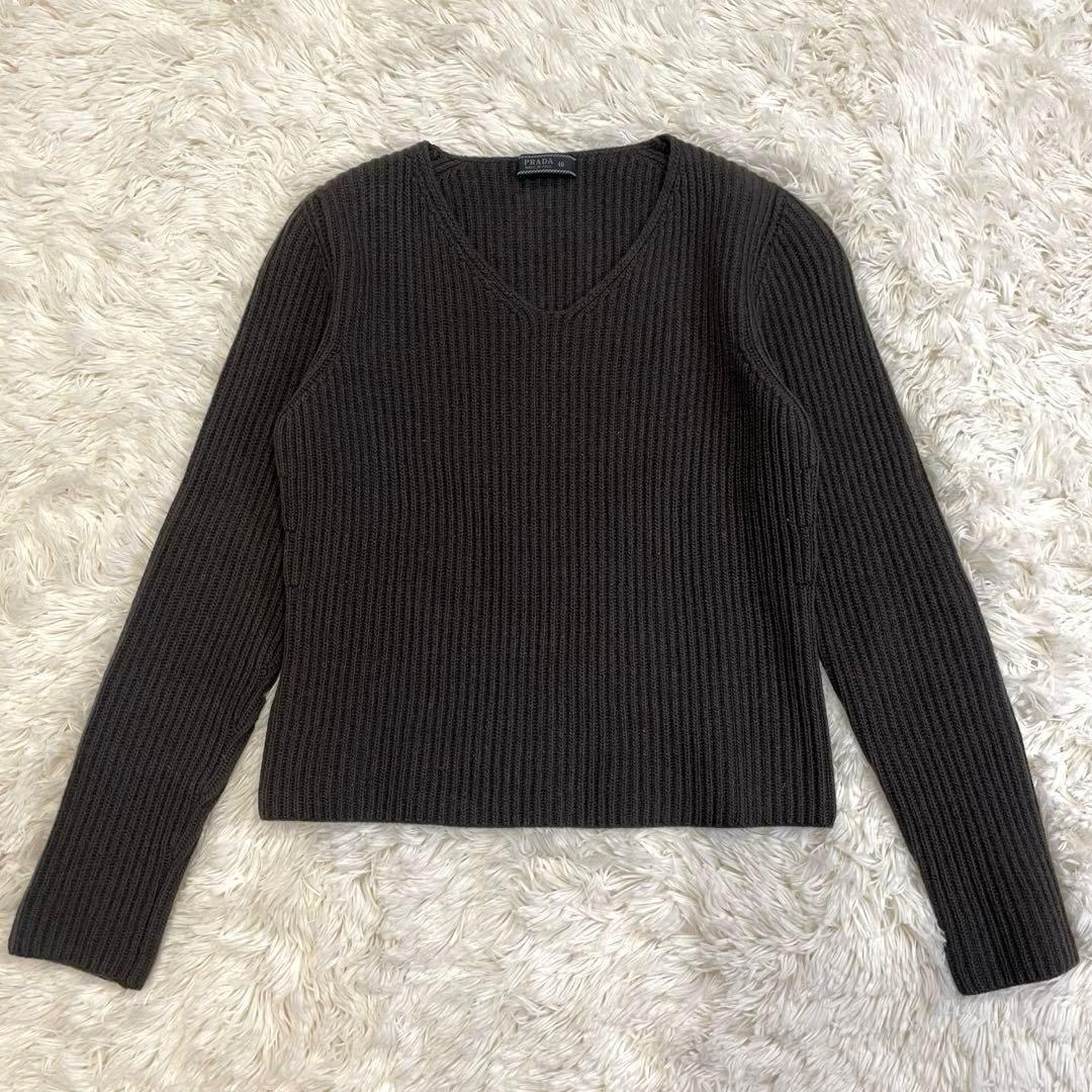 PRADA カシミヤ混 Vネック リブニット セーター ブラウン サイズ40