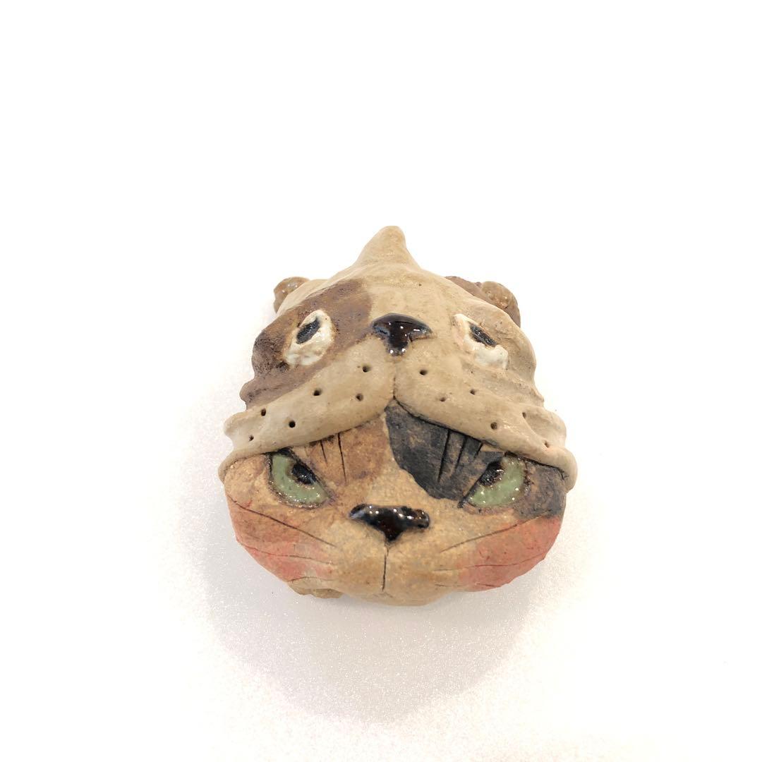 【新品】人気作家 岡村洋子 猫かぶりシリーズ ブルドッグ 置物 焼き物